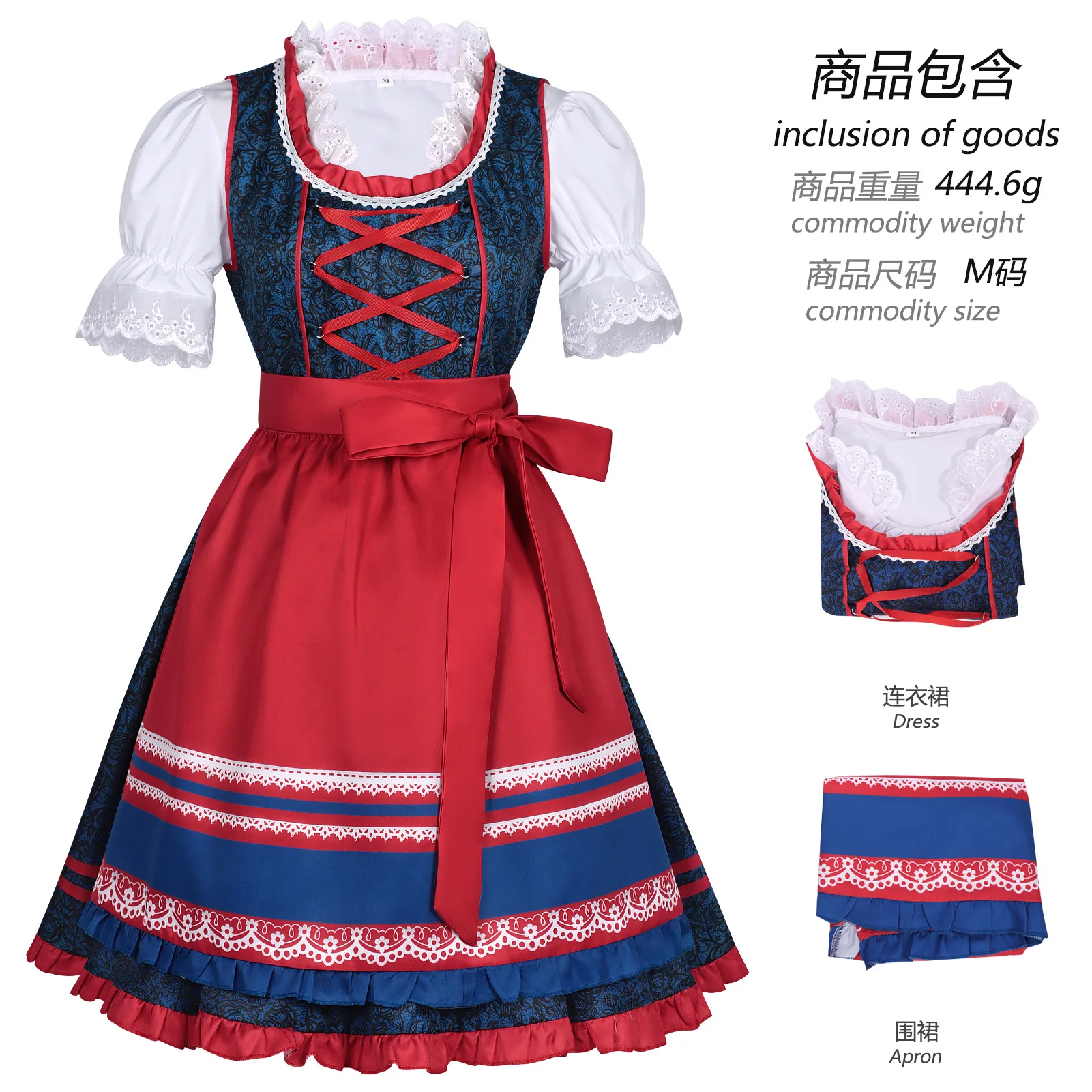 Traditional German Beer Festival Outfit, Ladies Dirndl Dress Set, Vintage Bavarian Cosplay Costume with Headpiece and Hair Braid view 5