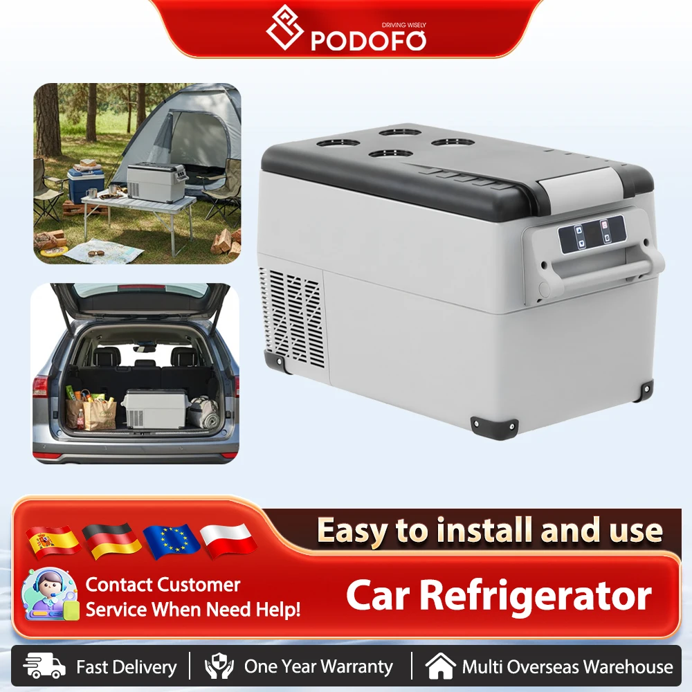 Podofo 35L 45L 55L Tragbarer Autokühlschrank mit LED-Anzeige DC 110-240V Camping-Kühlbox für Zuhause, Outdoor, Wohnmobil, Auto