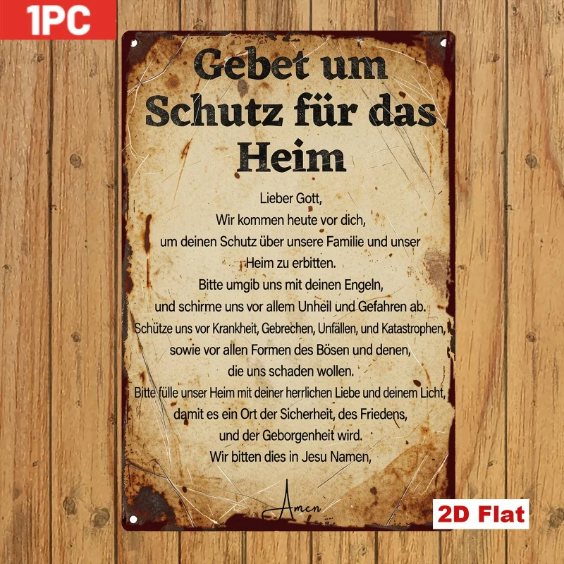 2D Metal Sign Vintage German Prayer Wall Decor 7.87x11.81in Iron Art Religious Home Blessing Ornament for Living Room Study Bedr