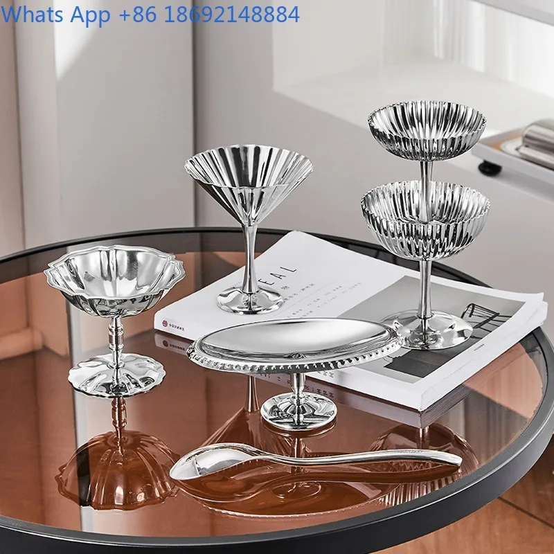 

ins Stainless Steel Ice Cream Cup High Foot Short Foot Ice Cream Cup Dessert Red Wine Cocktai Cup