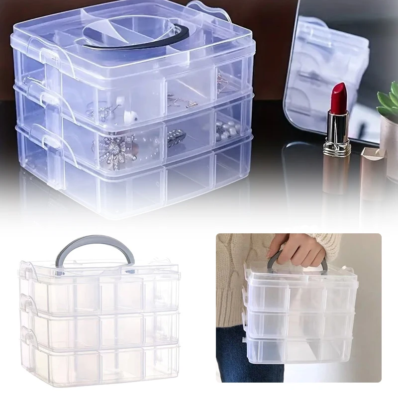 3 Tier 18-Grid Transparent Storage Box Large-Capacity Finishing Box Plastic Storage Box For Organizing Toys Jewelry Accessories