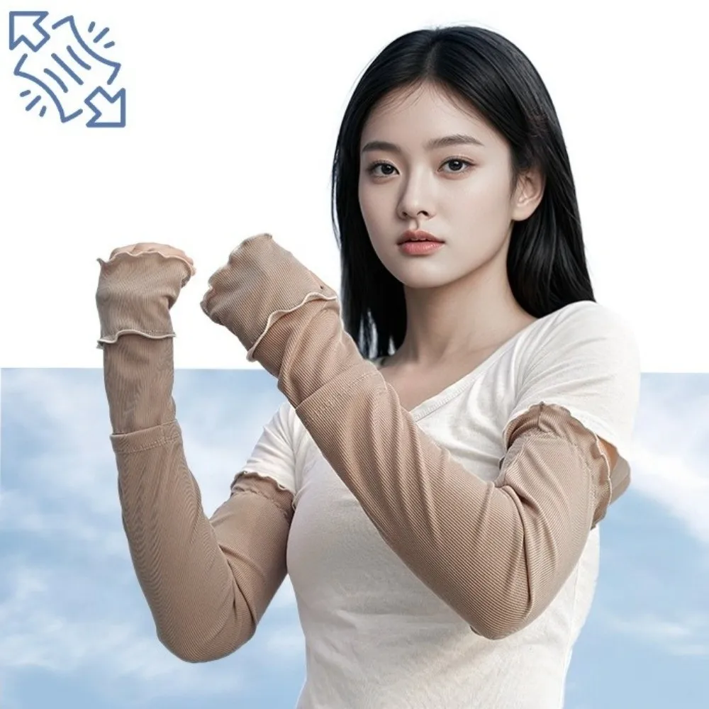 Fashion Ruffles Arm Sleeves Solid Color Breathable Sunscreen Sleeves Large Size UV Protection Cooling Arm Cover Outdoor Sports