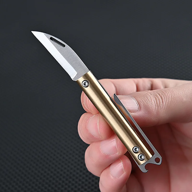 Creative Titanium Alloy Mini Folding Knife Keychain Pendant With Back Clip Bottle Opener For Express Parcel Cutting