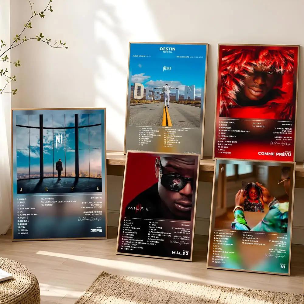French Singer Rapper N-Ninho Poster Stickers Painting Self-Adhesive Mural HD Wall Decals for Bedroom Living Room Home Decor Gift