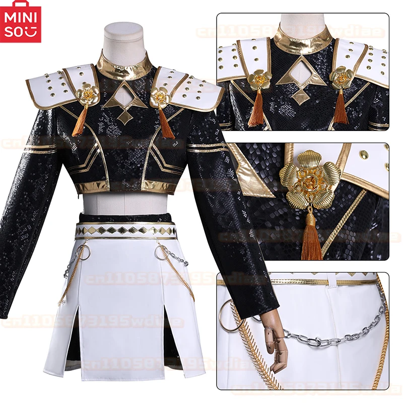 MINISO Black Golden Rumi Zoey Mira Cosplay KPop Demon Hunters Cosplay Costume Wig Women Suit Halloween Party Role Playing Outfit