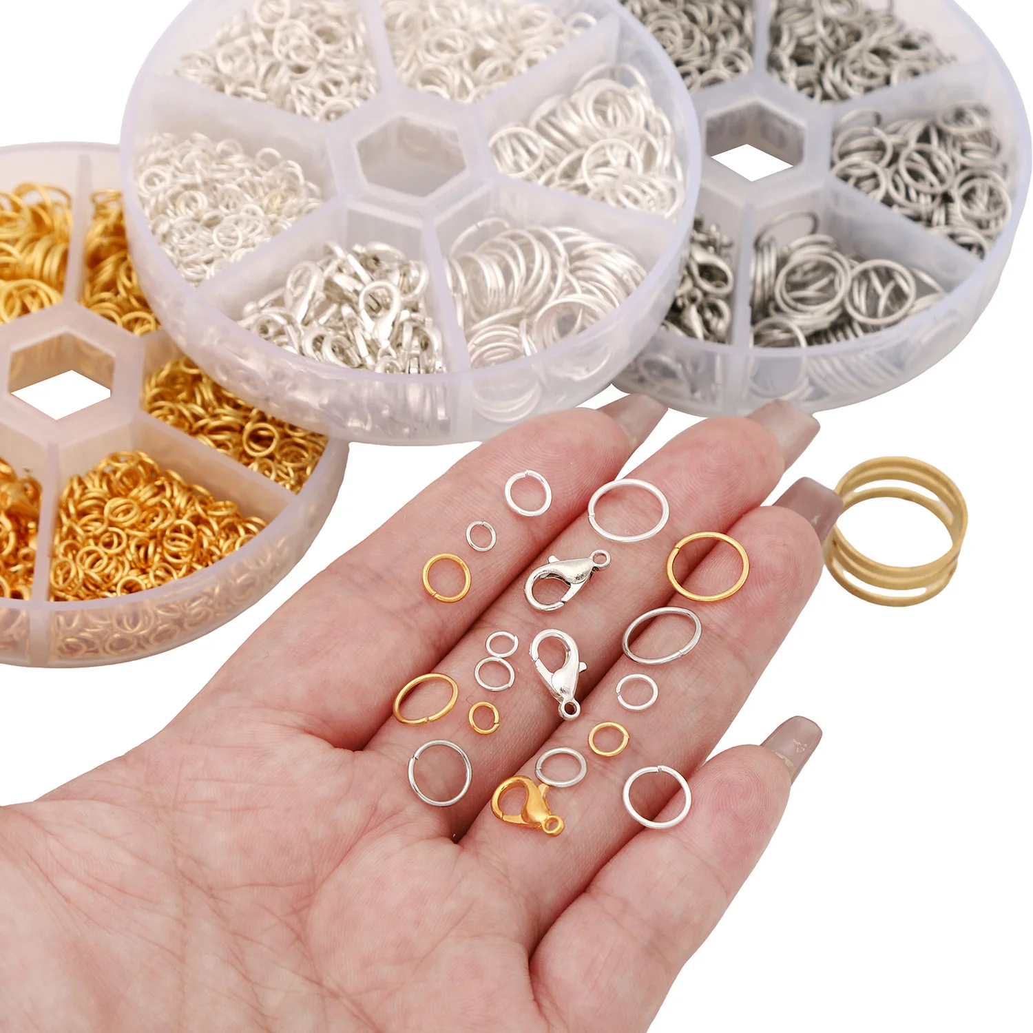 

6 Set Compartment Jewelry Findings Kit - Open Jump Rings Split Rings Lobster Clasps - DIY Necklace Bracelet Making Supplies Bulk