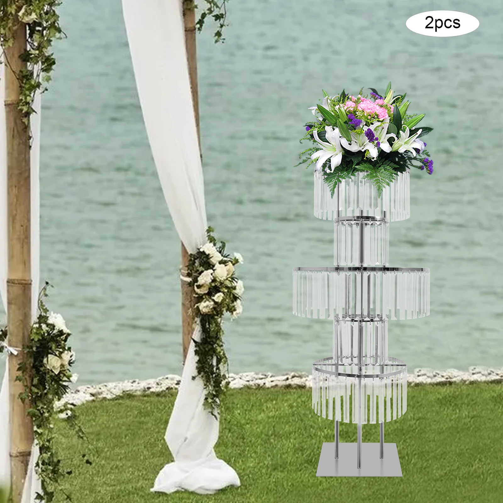 

[2PCS 5-Tier Crystal Flower Stand] 2PCS 5-Tier Flower Stand - Iron - For Wedding Home Garden - Sturdy Easy Assembly