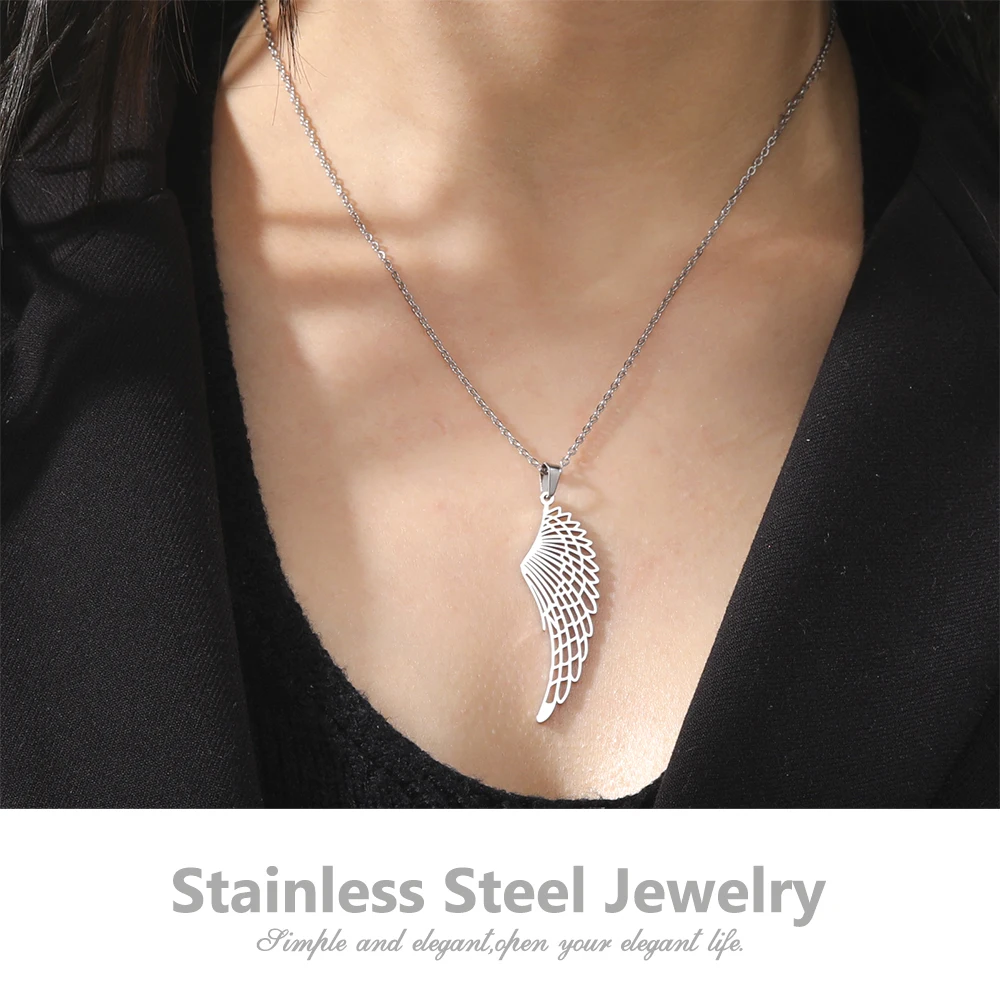 Unift Angel Wings Necklace for Women Men Punk Fashion Jewelry Archangel Feather Pendant Stainless Steel Chain Necklace Gift 2024