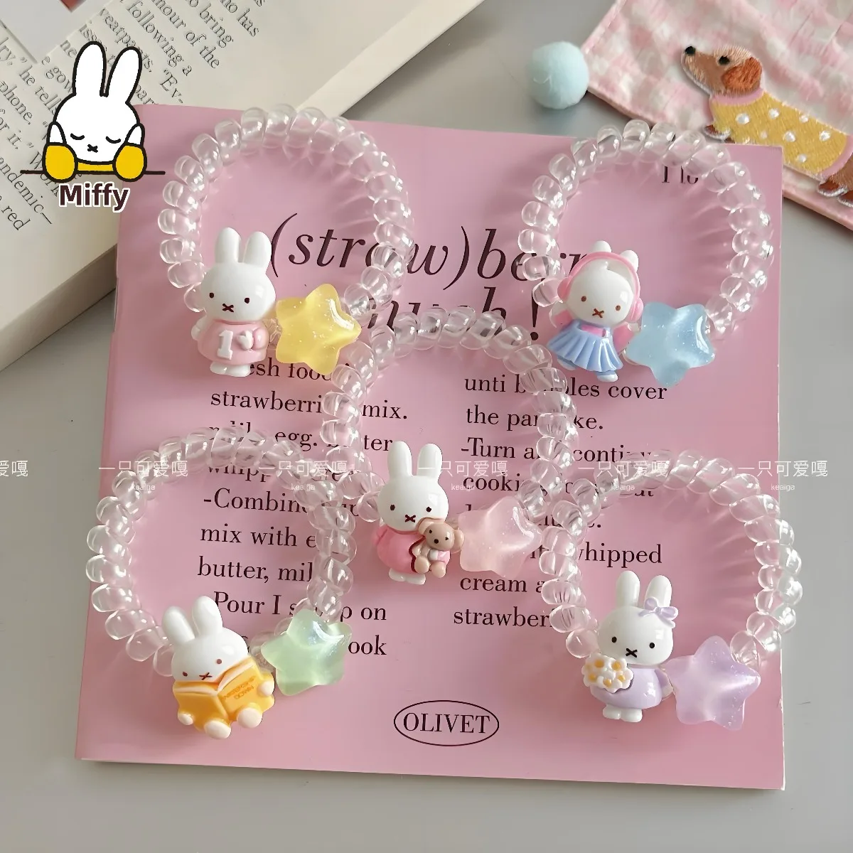 Kawaii Miffy Rabbit Hair Tie Cartoon Creative Phone Circle Cartoon Telephone Line Sweet and Girlish Heart Leather Band Hair Tie
