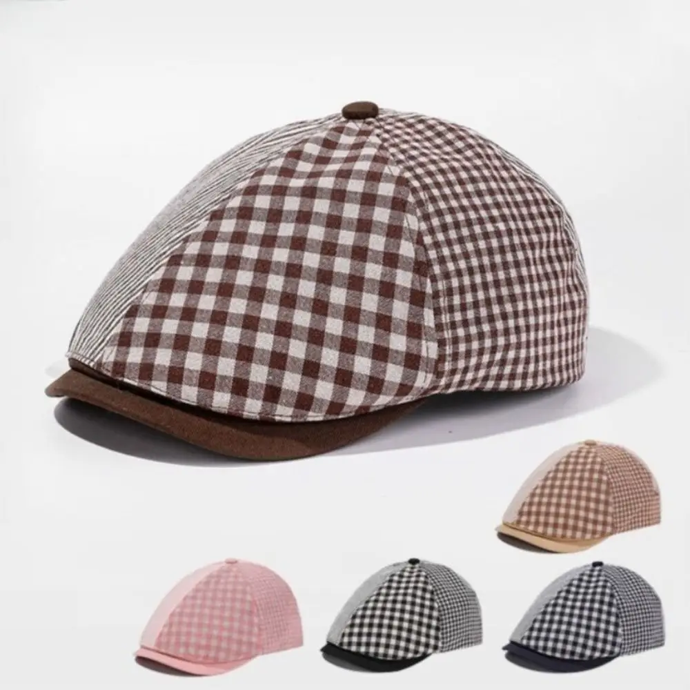 트렌디 한 레트로 Duckbill 모자 조정 가능한 통기성 베레모 경량 격자 무늬 Newsboy 모자 남여