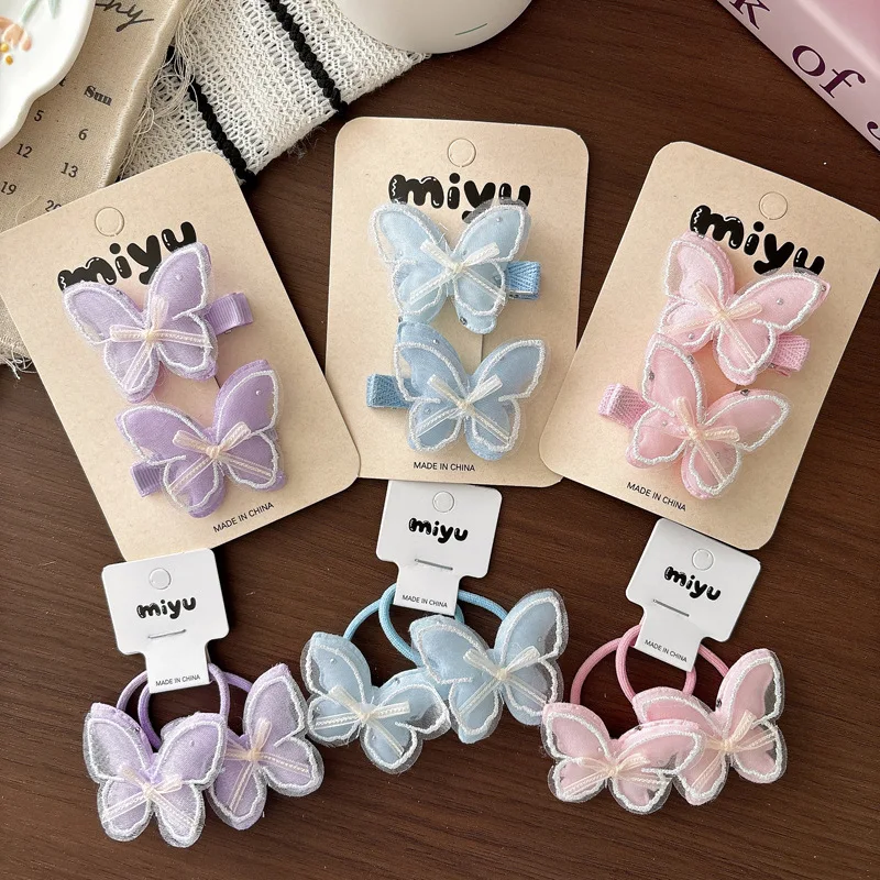 Premium Kids Mesh Butterfly Hair Clips with Lace Trim Candy Colors Soft Lightweight Nonslip for School Party Daily