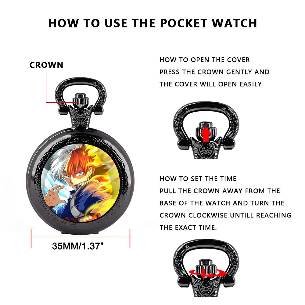 Anime My Hero Academia Shoto Todoroki Design Cupola di vetro Orologio da tasca al quarzo Collana Donna Uomo Catena con ciondolo gioielli
