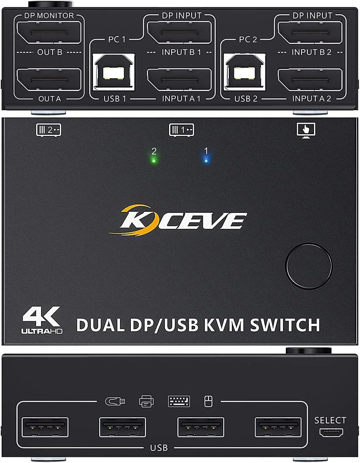 DP KVM Switch 2 Computer 2 Monitore Displayport USB KVM Switch für zwei Monitore Unterstützt 4K-720Hz für 2 Computer Teilen Tastatur Maus und Monitor