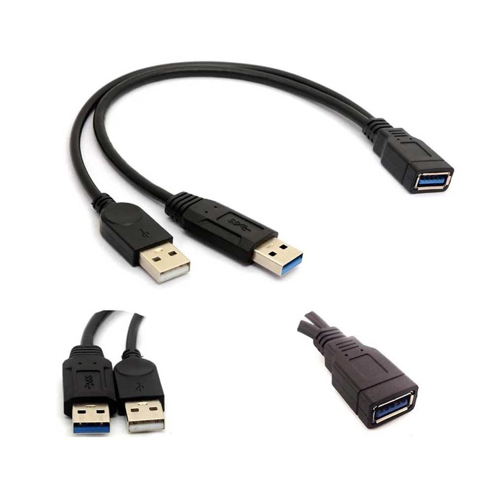 USB 3.0-Buchse auf Dual-USB-Stecker, zusätzliche Stromversorgung, Daten-Y-Splitter-Verlängerungskabel für 2,5 Zoll externen HDD SSD-Verlängerungskonverter