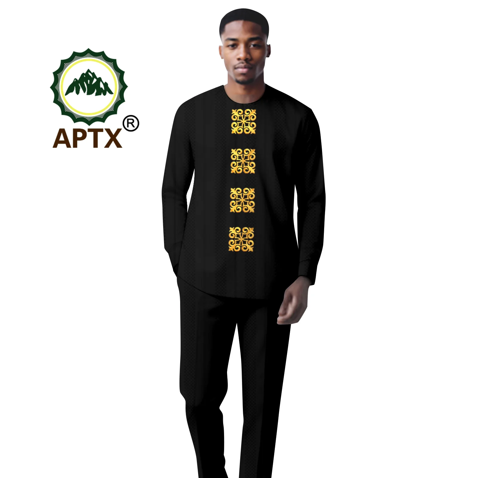 

African Men Traditional Outfits 2 Pieces Shirt Pants Set Long Sleeve Top+ Slim Fit Trousers Casual DashikiAttire A2316078