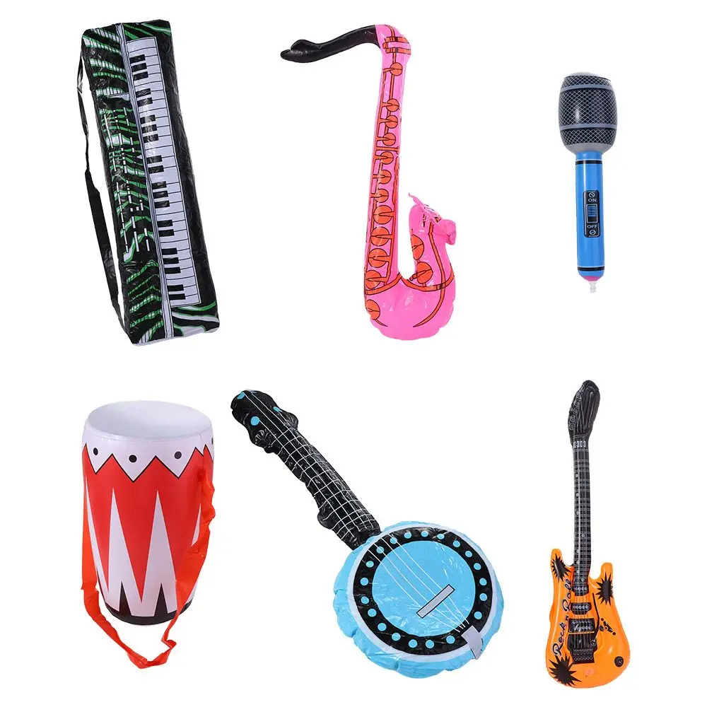 Instrumento de guitarra inflable, juguetes para ukelele, globo de guitarra inflable, globos con micrófono, juguetes inflables para instrumentos musicales