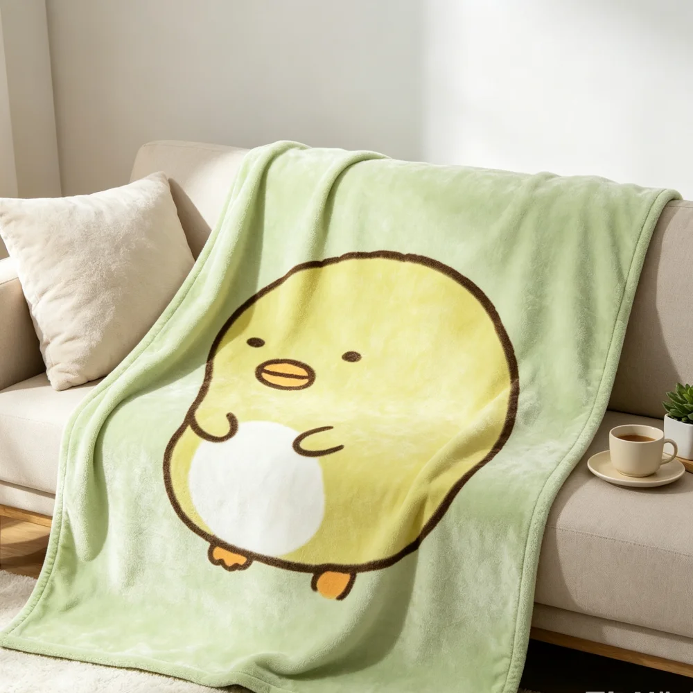 Custom Name Cute Chick Cartoon Flannel Blanket, Personalized Throw Blanket Add Your Name, Soft Lightweight Sofa Bed Cover, Kawai