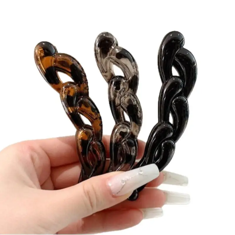 2 Stück Damen Acryl Retro Gedrehte Haarspangen Bananenklammern Leopardenmuster Haarklammern Pferdeschwanz Haaraccessoire – Detail 6