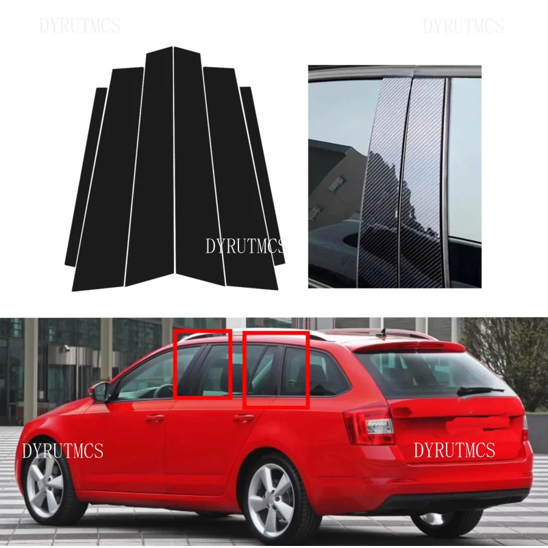

6pcs Glossy Black Carbon Fiber Window Door Deal B C Pillar Post Cover Sticker For Skoda Octavia A7 5E MK3 2014-2019 2016 2017