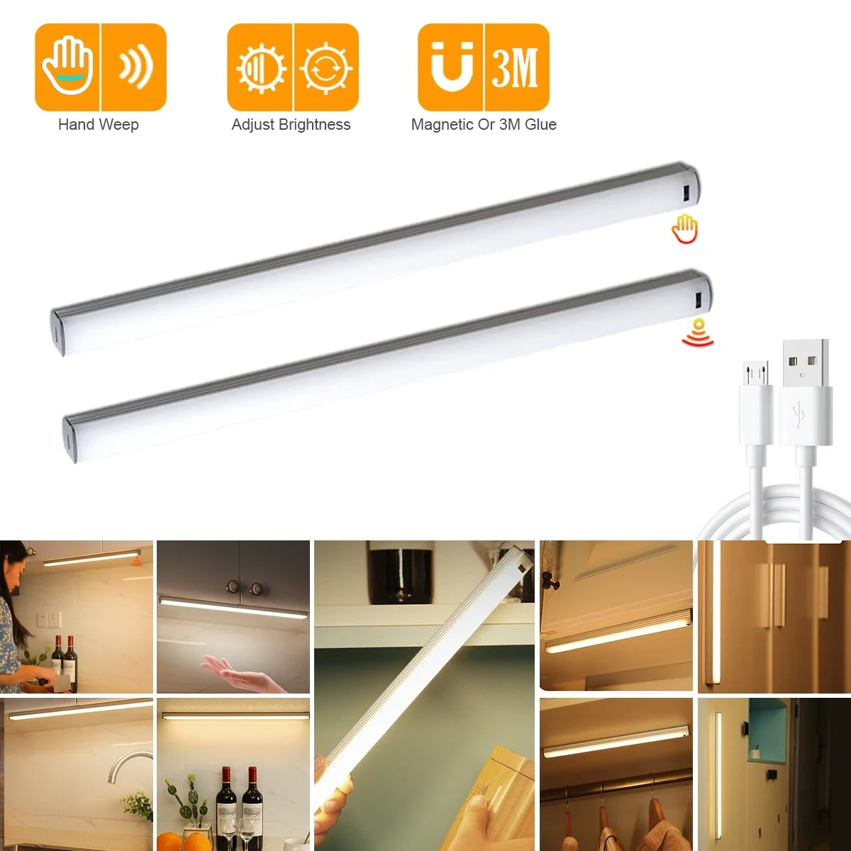Wireless LED Cabinet Light with Hand Sweep Sensor - USB Rechargeable Night Lamp for Bedroom & Wardrobe