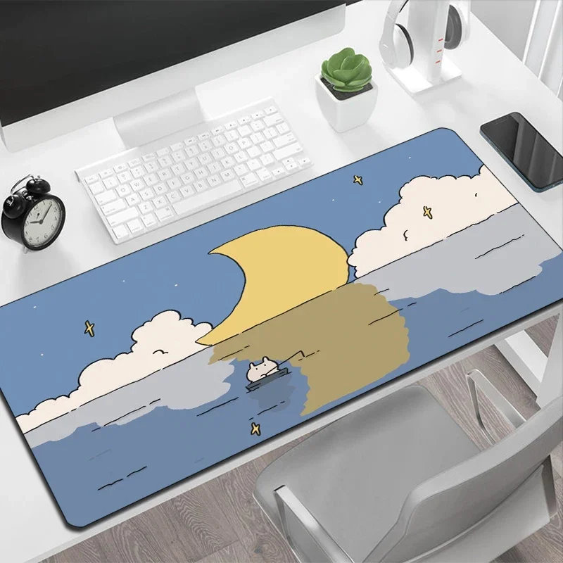 Tapis de souris de jeu avec lune rose, petit anime mignon, configuration rapide, polymère anti-ald, tapis de table Deskvirus, accessoires de joueur, PC