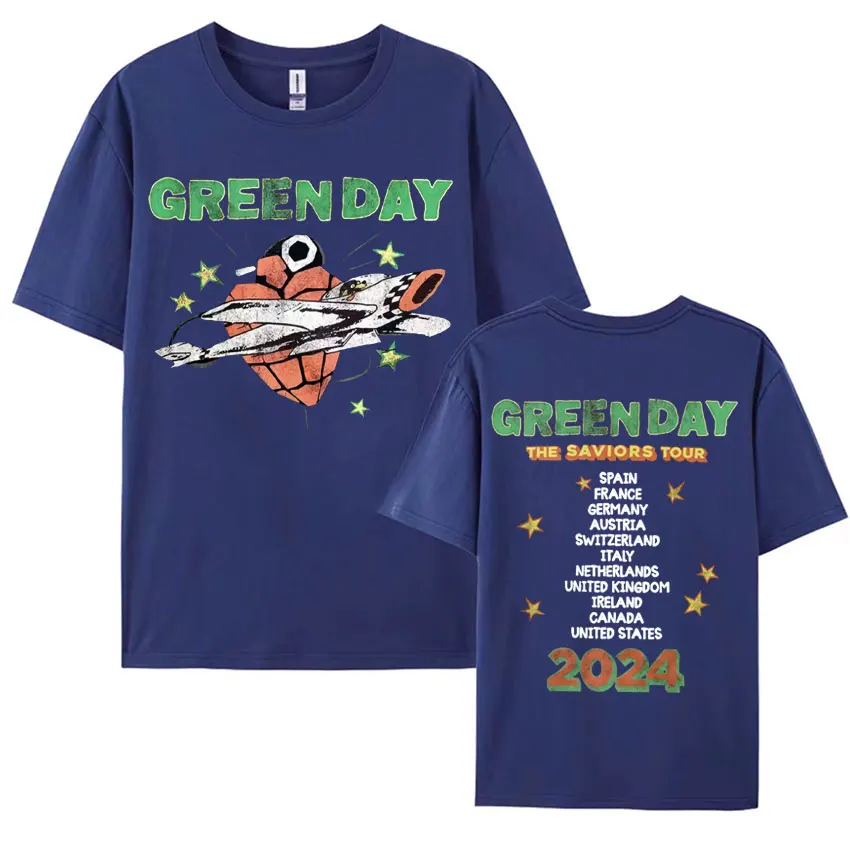 Rare Punk Band Green Day Airplane Heart Grenade Tour T Shirts Men Women Vintage Hip Hop Oversized Pure Cotton T-shirt Streetwear