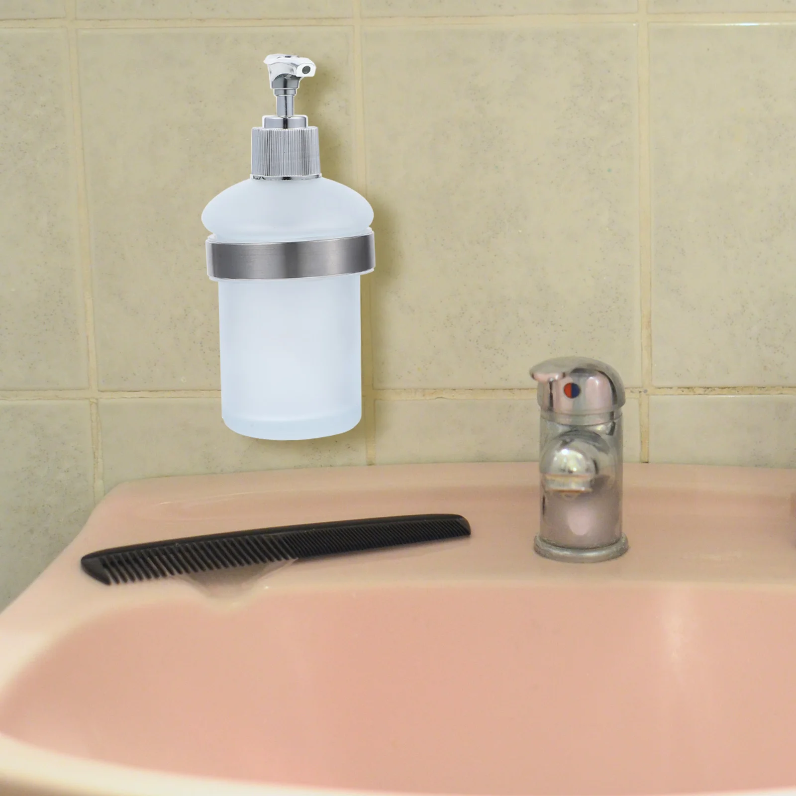 

Stainless Steel Soap Dispenser Bathroom Mounted Lotion Pump White Liquid