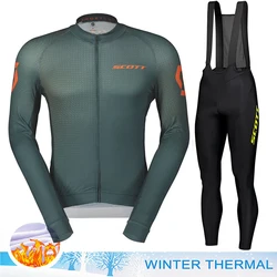 SCOTT Road Cycling Tricuta Man Men's Bike Winter Training Suit Set Fleece Jersey Clothing Uniform Sports Thermal Bib Pants 2024