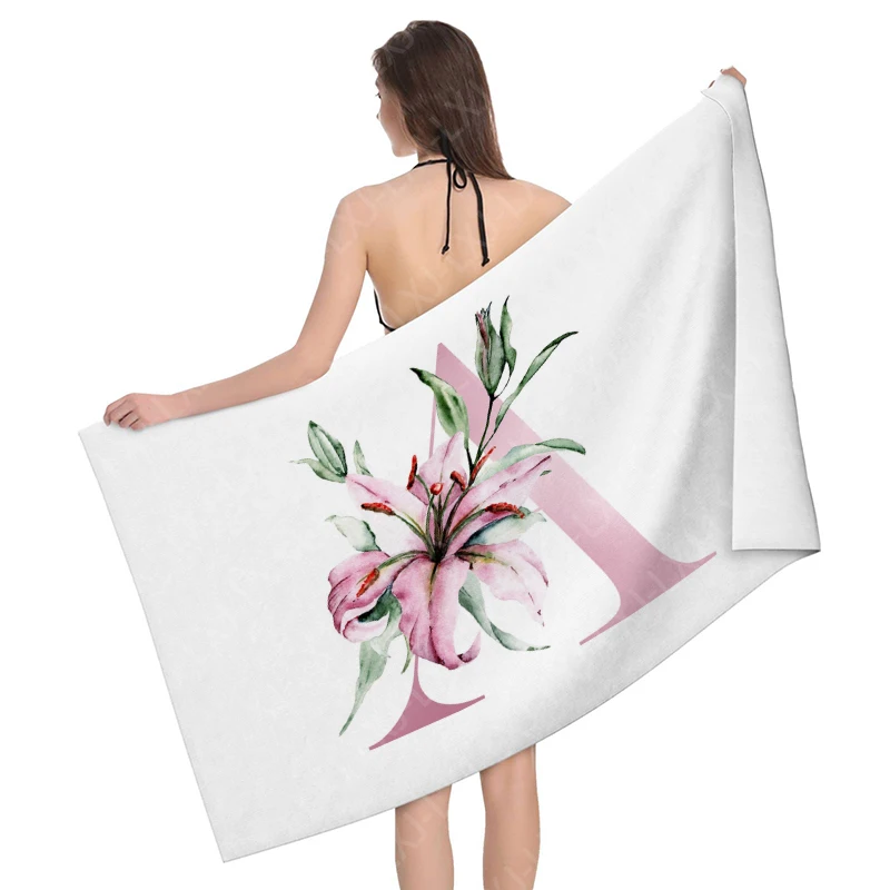 Watercolor Lily 26 Alphabet Beach Towel Extra Large Bath Towel Soft and Absorbent - Great for Outdoor Camping, Vacation