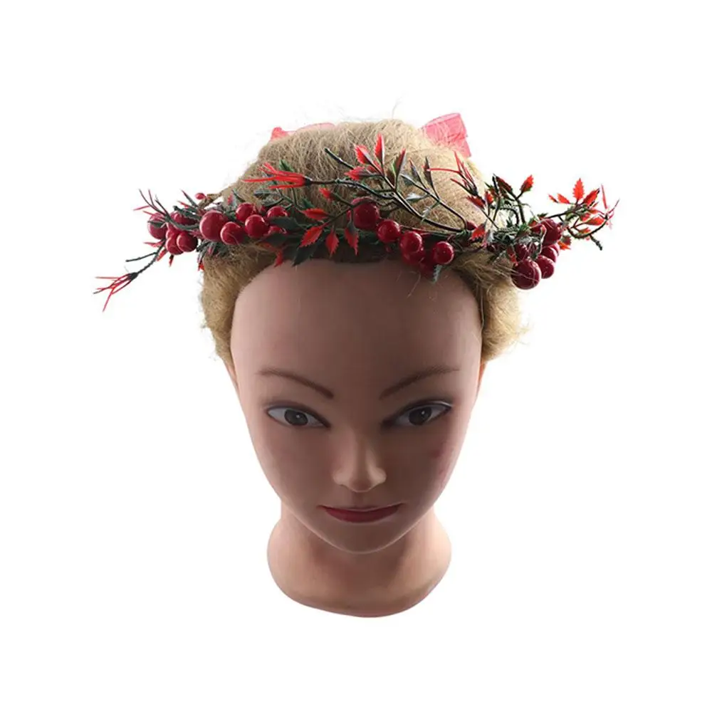 Year Decoration For Girls Wedding Party Hairband Cloth Women Headwear Crown Flower Headband Red Berry Garland Wreath Decoration