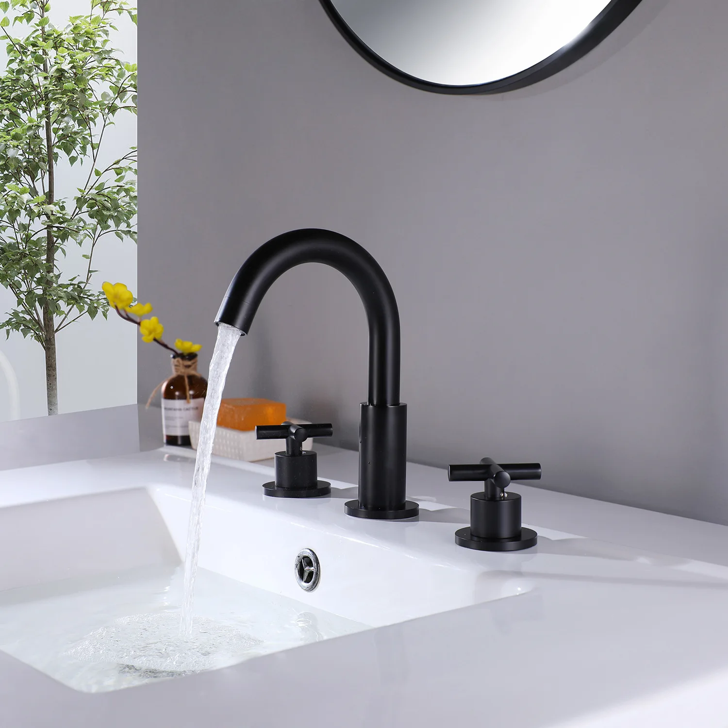 

High Quality Brass Bathroom sink faucet Black Three Holes Two Handles Hot and Cold Basin mixer Tap Modern Design Lavabo faucet