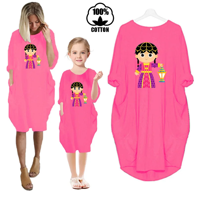 EID Mubarak Ramadan Clothes Girls Midi Dress Kids Mommy and Me Dresses Family Matching Outfits Children Islam Muslim Party Gifts