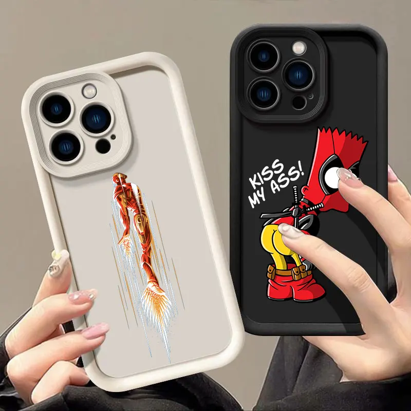 Funny Marvel Comics Ironman Deadpool Cosplay Phone Case for iPhone 16 Cases iPhone 15 14 13 12 Mini 11 Pro Max 16 Plus XS Cover