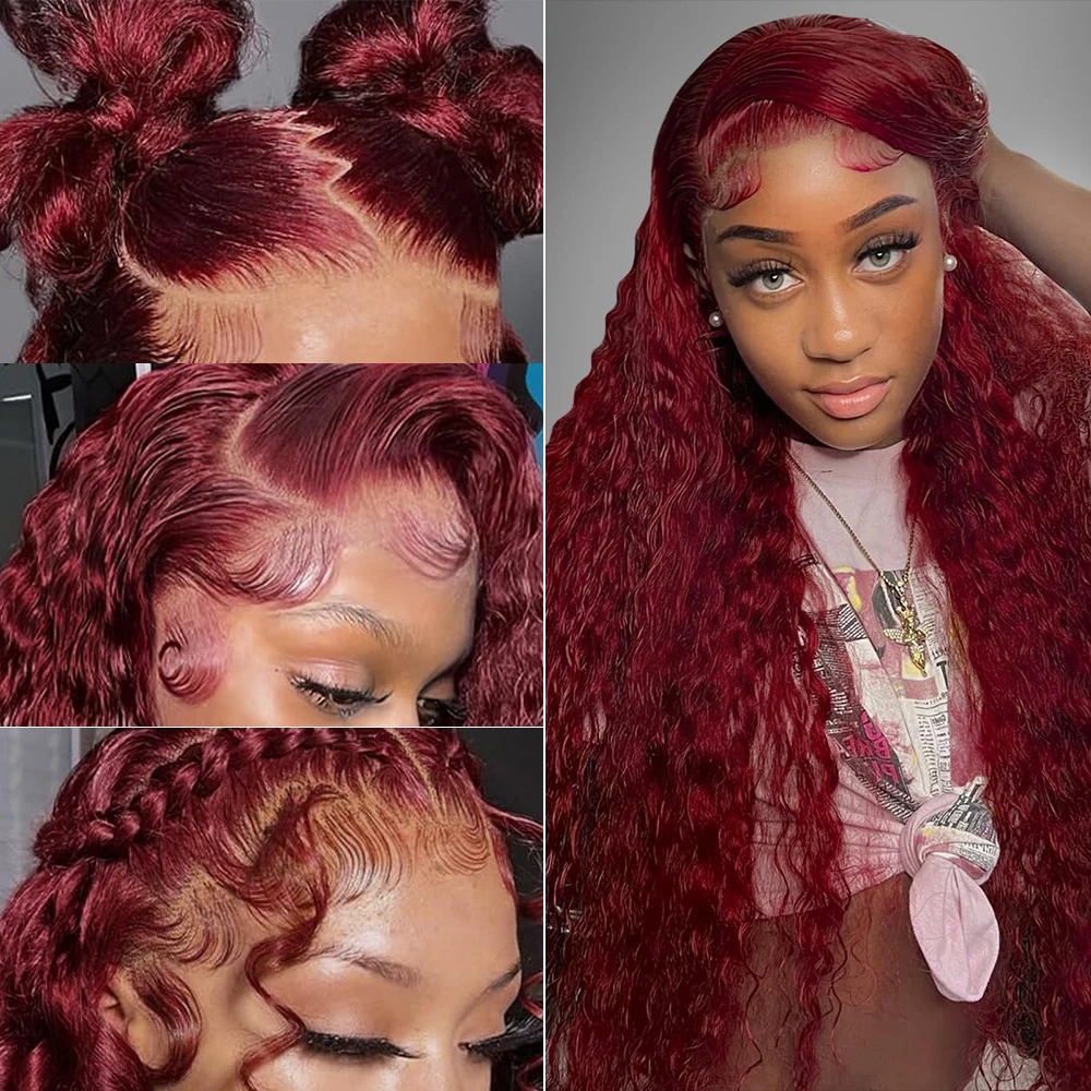 موجة عميقة خصلات الشعر المستعار الإنسان 13x4 HD الدانتيل الجبهة الباروكات 99J بورجوندي 13x6 HD الدانتيل الباروكة الأمامية البرازيلي قبل قطعها للنساء السود #3