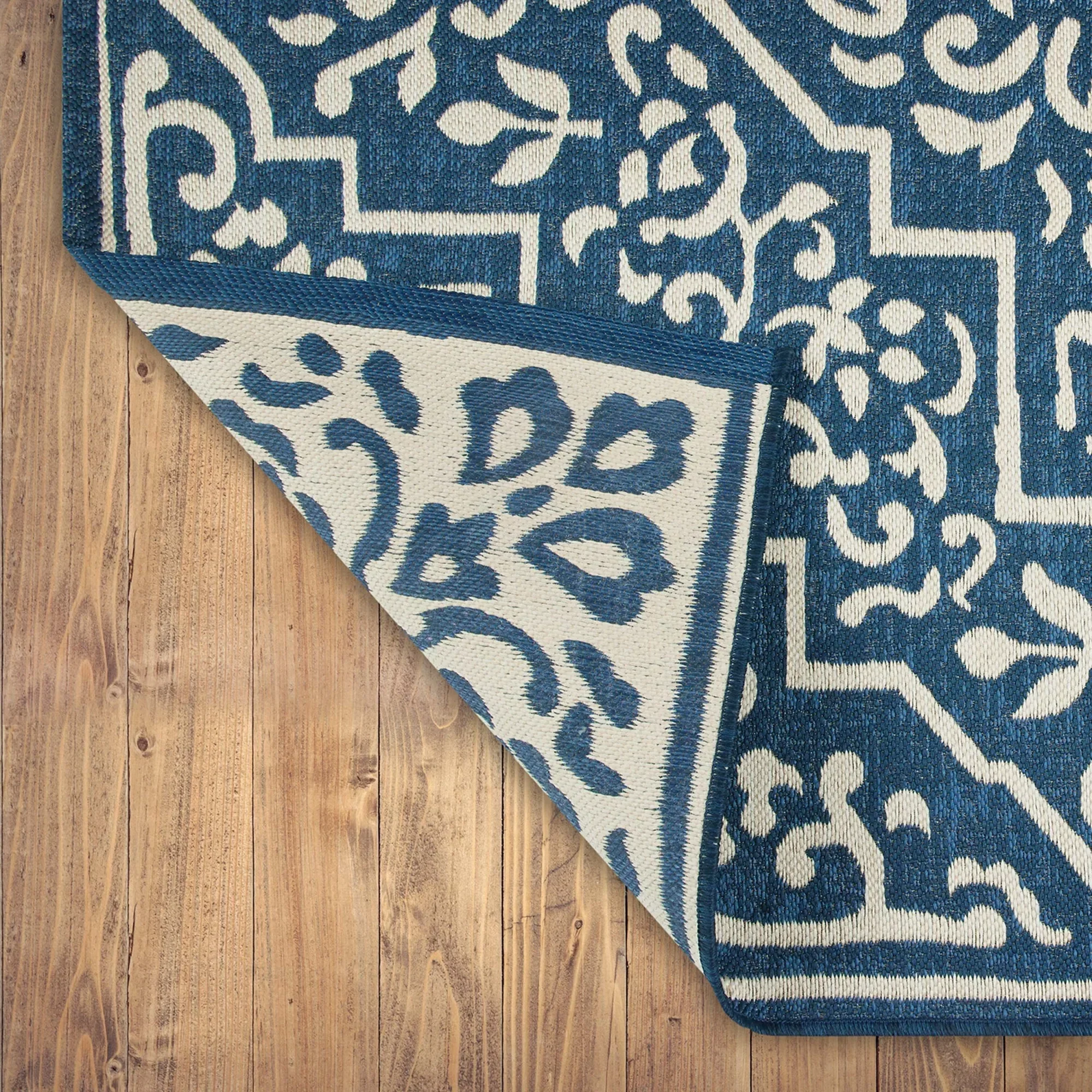 سجادة خارجية بميدالية تقليدية زرقاء مقاس 5 × 7 أقدام، سجادة فناء مقاومة للماء لديكور شرفة ساحة الحديقة، سجادة أرضية داخلية غير قابلة للانزلاق