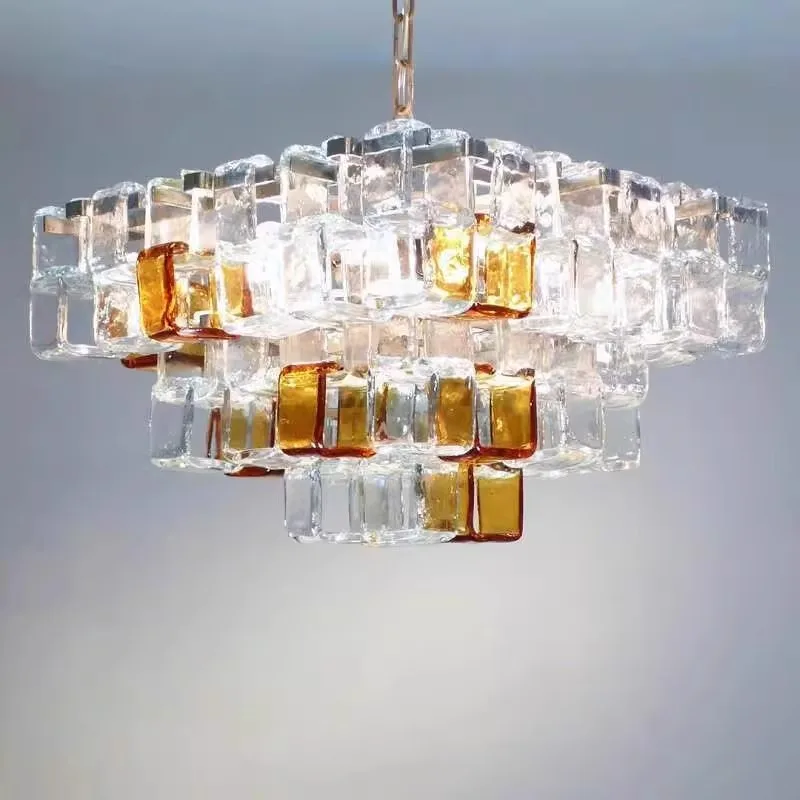 Luxury Clear Glass Square LED chandeliers, lustre Living Room, Bedroom, Dining Room Home Lighting Decorative Ceiling Lights.