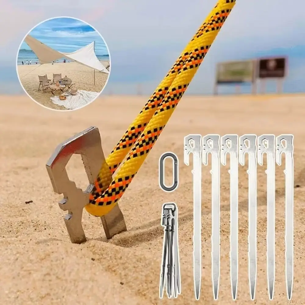 

6Pcs/set Heavy Duty Canopy Tent Pegs Stainless Steel Wind-Resistant Camping Tent Stakes Multifunctional 28cm Garden Ground Nail