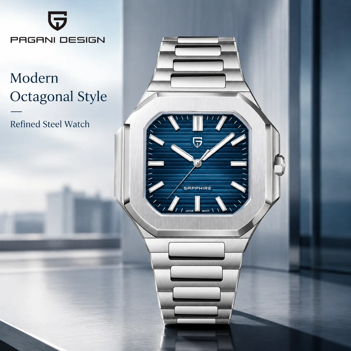

PAGANI DESIGN Luxury Men's Square Watch Top Sapphire Glass Japanese Quartz Stainless Steel Business Quartz Watch