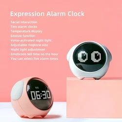 2023 New Cute Expression Alarm Clock Child Multifunctional Bedside Voice Control Night Light Snooze Chargeable Child Alarm Clock