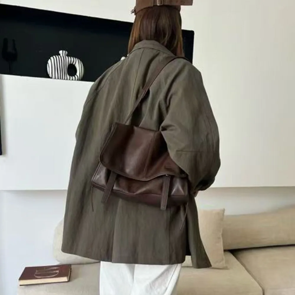 Retro Cowhide Briefcase New Soft Leather Casual Leather Large Capacity Versatile Advanced Simple Fashion Casual Daily Relaxation