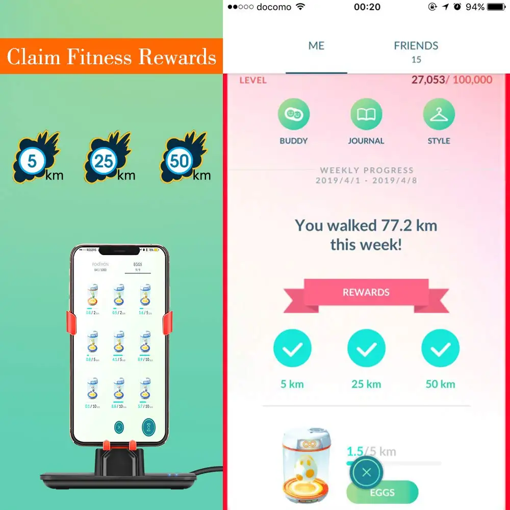 Регулируемое устройство для качания телефона, идеально подходящее для инкубации яиц или конфет Buddy в Pokemon Go, совместимое с iOS и Android