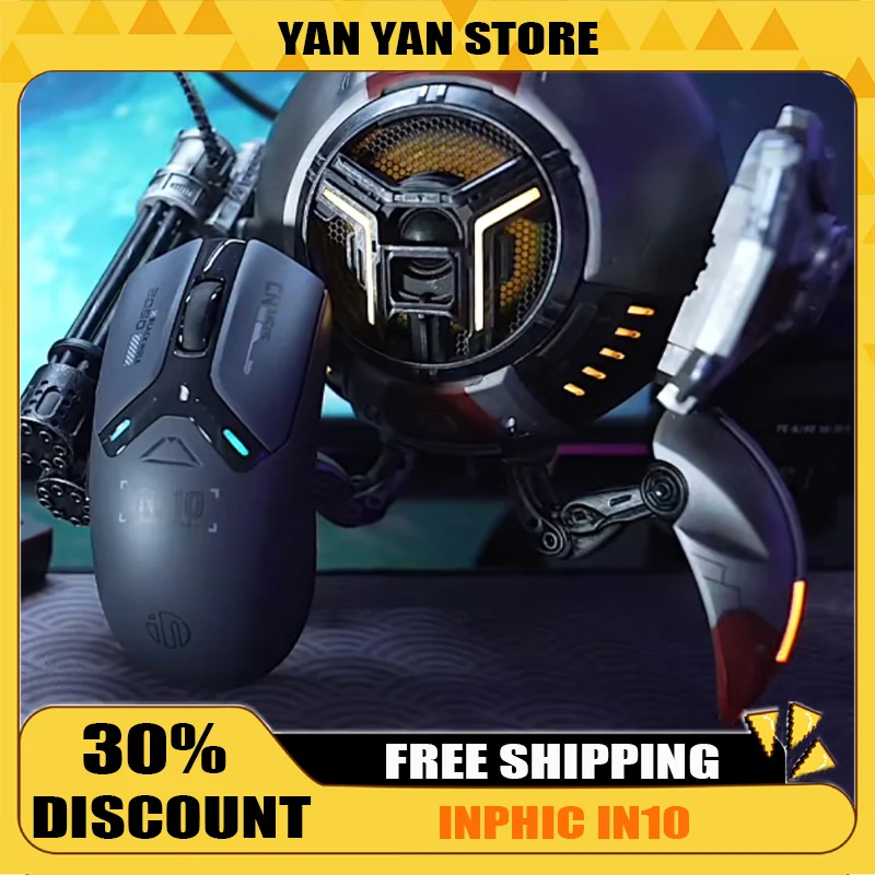 

Беспроводная игровая мышь INPHIC IN10P с тремя режимами PAW3395 KP950B, индивидуальный чип, 100 м щелчков, 26 к точек на дюйм, 8 к, легкий RGB-офис