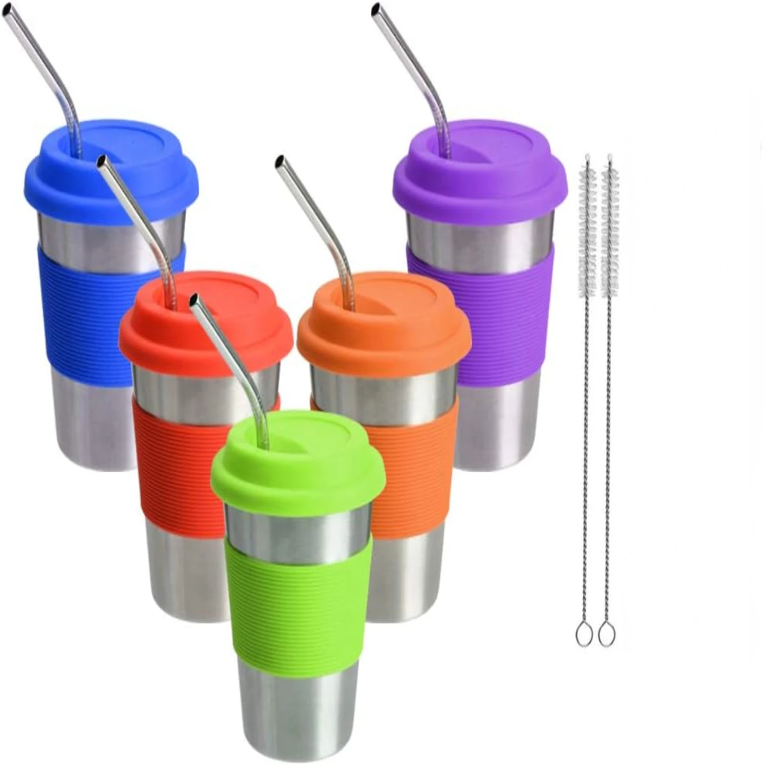 Eco-Friendly, Stylish, and Durable Stainless Steel Cups Set - Ideal for Eco-Conscious Adults - Includes 5pcs with Straws and Lid