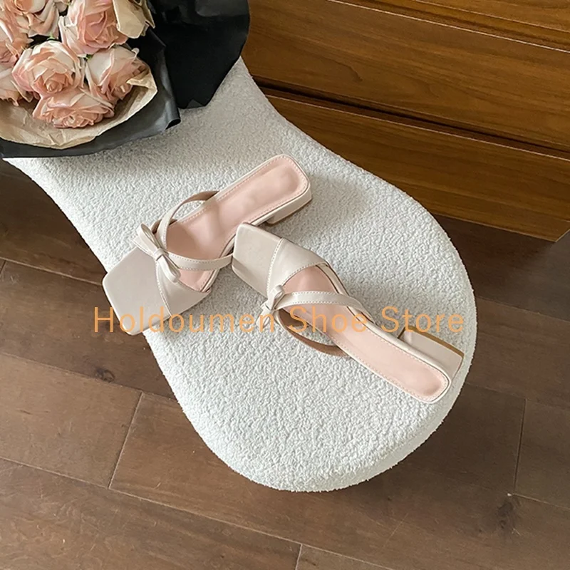 Women's Super Beautiful Square Toe Bow Slippers Summer Fairy Style Holiday Slippers Sexy Slingback Skirt with Shoes