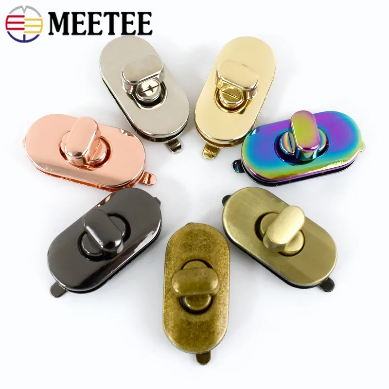 1-5Pcs Meetee 35x18mm Metal Bag Lock Clasp Handbag Twist Turn Locks Buckle Oval Rotating Twisting Clasps Hardware Accessories