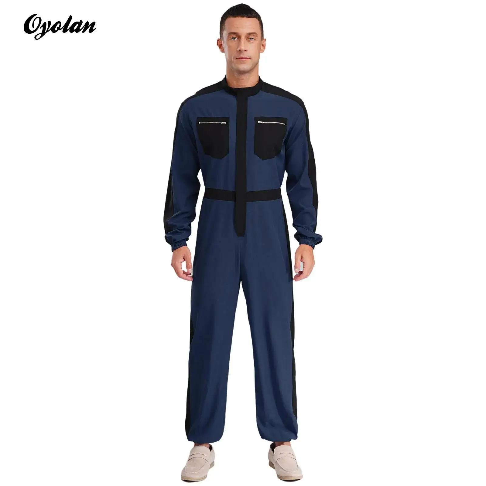 

Mens Work Coveralls Bodysuit with Pockets Long Sleeve Zipper Work Overalls Jumpsuit Factory Electrician Uniform Working Clothes