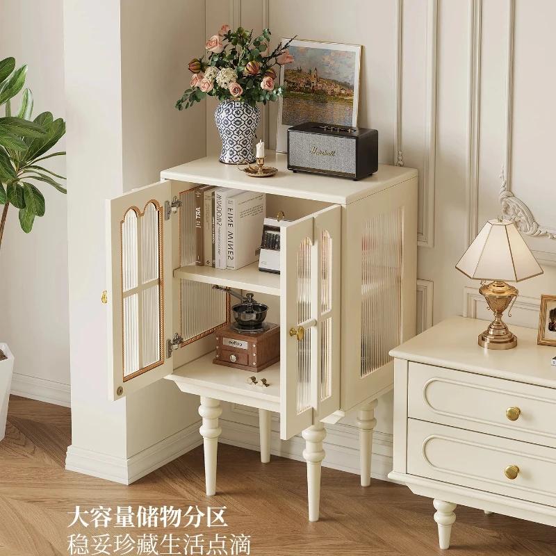 French solid wood wine cabinet cream wind TV cabinet side cabinet double door dining side retro living room storage