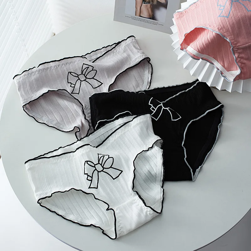

M-XL Cotton Panties Women's Underwear Lovely Girl Bow Briefs Pants Plus Size Med Waist Seamless Underpants Female Lingerie