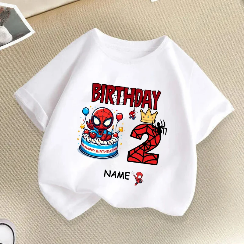 كارتون سبايدرمان عيد ميلاد الاطفال تي شيرت مخصص اسم تي شيرت للطفل تي شيرت الأولاد حفلة التي شيرت فتاة بلايز Diy بها بنفسك اسمك الملابس #2