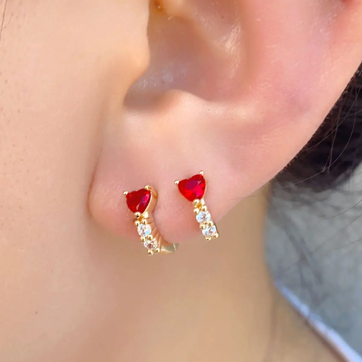 Huggies Earrings Purple white Green Blue Red Square Heart Silver Color Small Hoop Earrings for Women Girls Wedding Jewelry